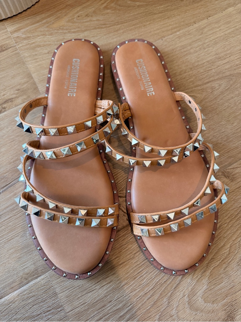 Cushionaire Women’s Tan Studded Triple-Strap Sandals